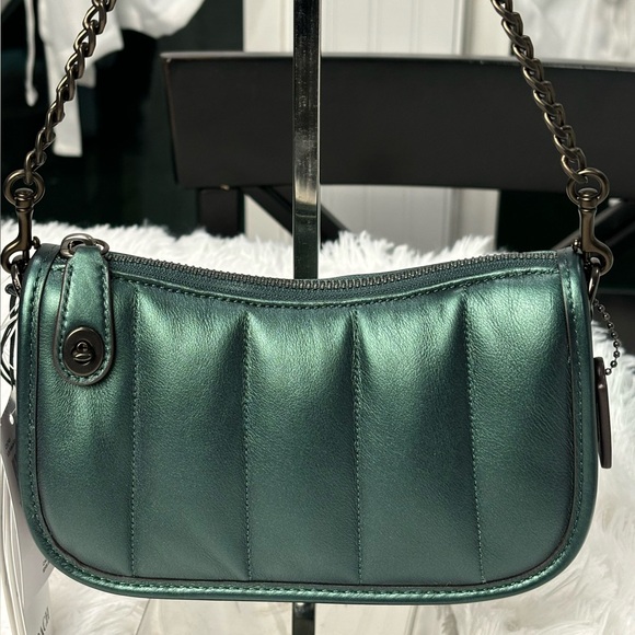 NEW/NWT COACH Quilted Swinger 20 - Metallic Dark Green - Picture 3 of 16